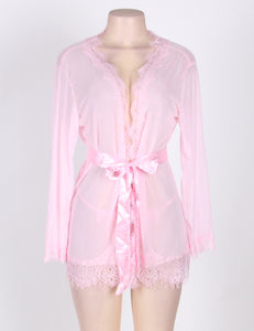 Sheer Lace Trim Robe Pink W/g (20-22) 5xl