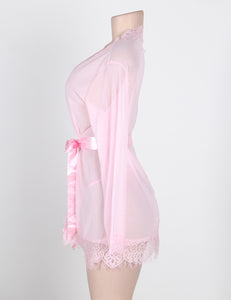Sheer Lace Trim Robe Pink W/g (20-22) 5xl
