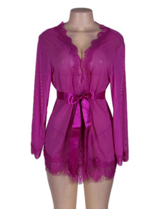 Sheer Lace Trim Robe Purple W/g (20-22) 5xl