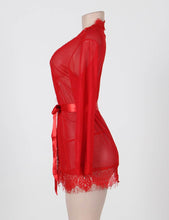 Load image into Gallery viewer, Sheer Lace Trim Robe Red W/g (8-10) M
