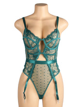 Load image into Gallery viewer, Suspender Bodysuit Green (16-18) 3xl Lace Hollow
