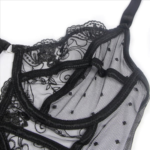 Black Lace Hollow Suspender Bodysuit(12-14) Xl