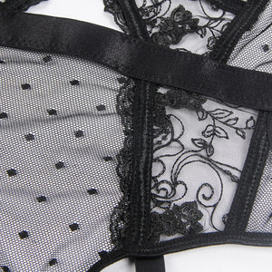 Black Lace Hollow Suspender Bodysuit(12-14) Xl