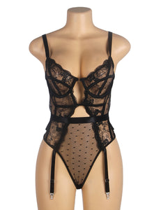 Black Lace Hollow Suspender Bodysuit(12-14) Xl