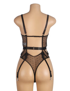 Black Lace Hollow Suspender Bodysuit(12-14) Xl