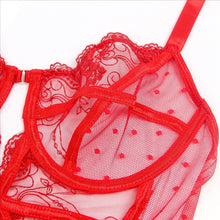 Load image into Gallery viewer, Red Lace Hollow Suspender Bodysuit(12-14) Xl
