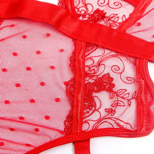 Red Lace Hollow Suspender Bodysuit(12-14) Xl