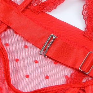 Red Lace Hollow Suspender Bodysuit(12-14) Xl