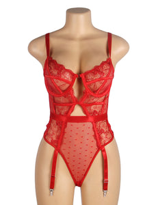 Red Lace Hollow Suspender Bodysuit(12-14) Xl