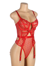 Load image into Gallery viewer, Red Lace Hollow Suspender Bodysuit(12-14) Xl
