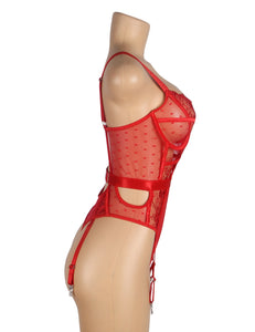 Red Lace Hollow Suspender Bodysuit(12-14) Xl