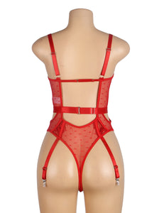 Red Lace Hollow Suspender Bodysuit(12-14) Xl