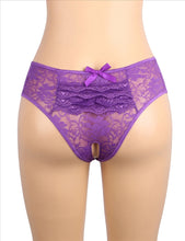 Load image into Gallery viewer, Purple Crotchless Lace Panty (10-12) L
