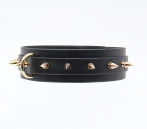 Spiked Faux Leather Collar Gold