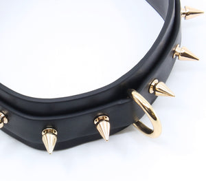 Spiked Faux Leather Collar Gold