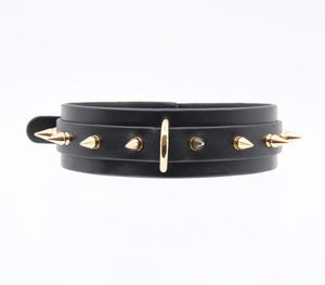 Spiked Faux Leather Collar Gold
