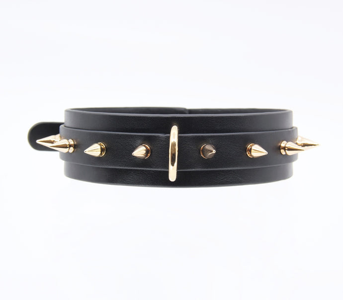 Spiked Faux Leather Collar Gold