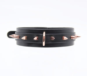 Spiked Faux Leather Collar Rose Gold