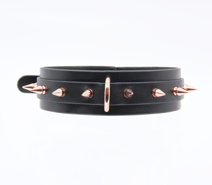 Spiked Faux Leather Collar Rose Gold