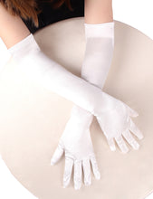 Load image into Gallery viewer, White 55cm Satin Stretch Gloves
