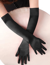 Load image into Gallery viewer, Black 55cm Satin Stretch Gloves
