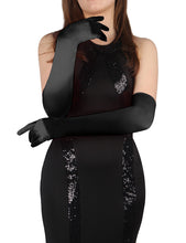 Load image into Gallery viewer, Black 55cm Satin Stretch Gloves
