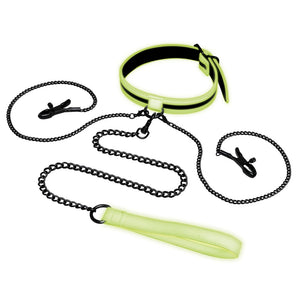 Whipsmart Glow In The Dark Collar With Nipple Clips & Leash