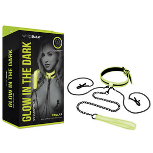 Whipsmart Glow In The Dark Collar With Nipple Clips & Leash