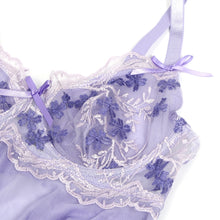 Load image into Gallery viewer, Purple Embroidered Underwire Babydoll (10-12) L
