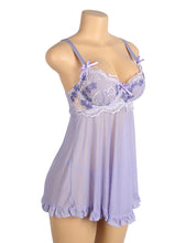 Load image into Gallery viewer, Purple Embroidered Underwire Babydoll (10-12) L
