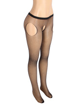 Load image into Gallery viewer, Black Rhinestone Crotchless Fishnet Pantyhose (10-16) L-2xl
