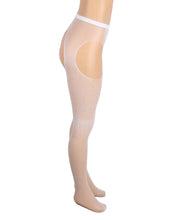 Load image into Gallery viewer, White Rhinestone Crotchless Fishnet Pantyhose (10-16) L-2xl

