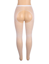 Load image into Gallery viewer, White Rhinestone Crotchless Fishnet Pantyhose (10-16) L-2xl
