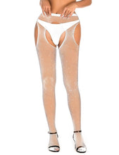 Load image into Gallery viewer, White Rhinestone Crotchless Fishnet Pantyhose (6-10) Xs-m
