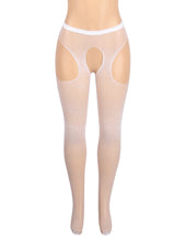 Load image into Gallery viewer, White Rhinestone Crotchless Fishnet Pantyhose (10-16) L-2xl
