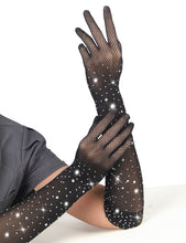Load image into Gallery viewer, Enchanting Black Glitter Rhinestone Gloves-med
