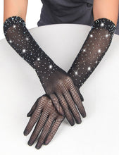 Load image into Gallery viewer, Enchanting Black Glitter Rhinestone Gloves-med
