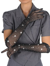 Load image into Gallery viewer, Enchanting Black Glitter Rhinestone Gloves-med
