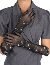 Load image into Gallery viewer, Enchanting Black Glitter Rhinestone Gloves-med
