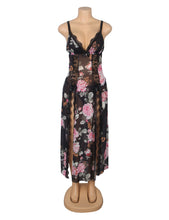 Load image into Gallery viewer, Long Split Nightgown Black Floral (16-18) 3xl
