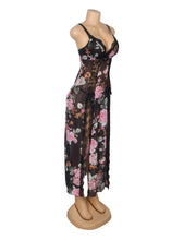 Load image into Gallery viewer, Long Split Nightgown Black Floral (16-18) 3xl
