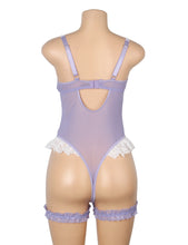 Load image into Gallery viewer, Lace Bodysuit Purple Suspender Bows (16-18) 3xl
