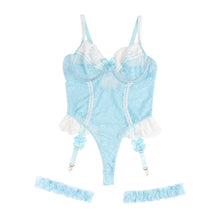 Load image into Gallery viewer, Lace Bodysuit Cyan Suspender Bows (12-14) Xl
