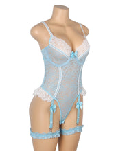 Load image into Gallery viewer, Lace Bodysuit Cyan Suspender Bows (14-16) 2xl
