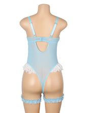 Load image into Gallery viewer, Lace Bodysuit Cyan Suspender Bows (16-18) 3xl
