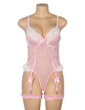 Load image into Gallery viewer, Lace Bodysuit Pink Suspender Bows (16-18) 3xl
