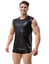 Load image into Gallery viewer, Men Black Wetlook Sleeveless Top L
