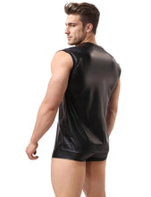 Load image into Gallery viewer, Men Black Wetlook Sleeveless Top L
