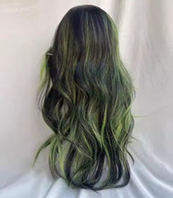 Load image into Gallery viewer, Wig Black Ombre Green Layered Long Wavy 26"+
