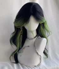 Load image into Gallery viewer, Wig Black Ombre Green Layered Long Wavy 26"+
